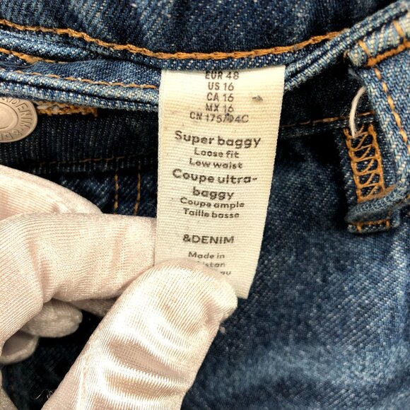 H&M Super Baggy Low Waist Jeans Womens 16 Blue Loose Fit Medium Wash Wide Leg - Picture 6 of 11